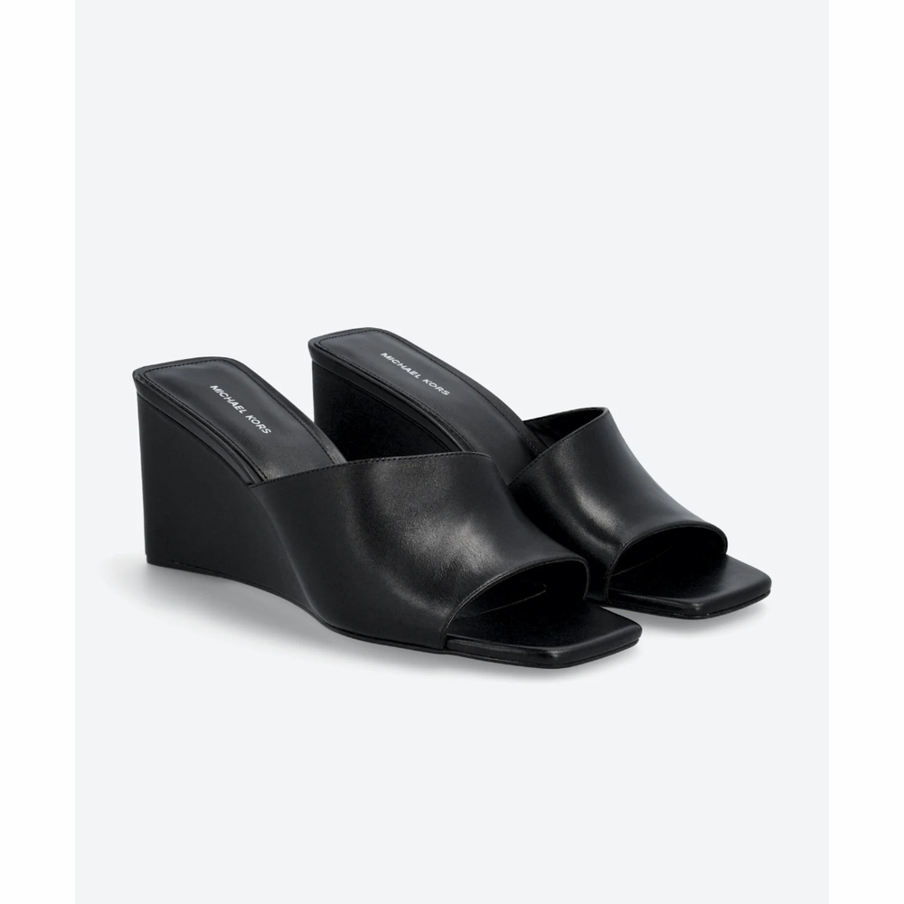 Michael Kors Black Wedge Slides Sleek Leather Design New